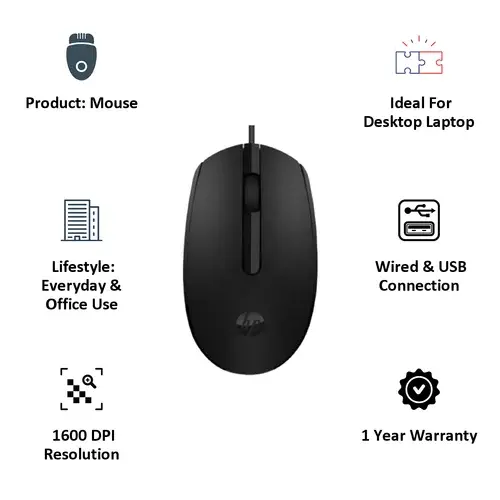 Thumbnail: HP M 10 Mouse Wired Optical sensor 1000dpi USB Plug and play
