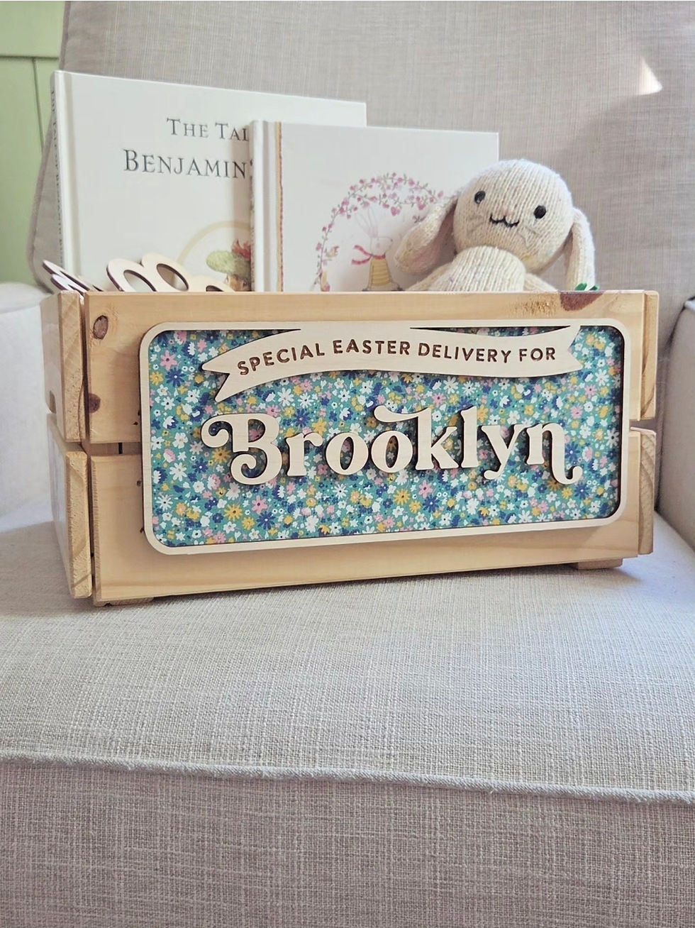 Thumbnail: Personalised Wooden Easter Box/Crate - Fabric Plaque
