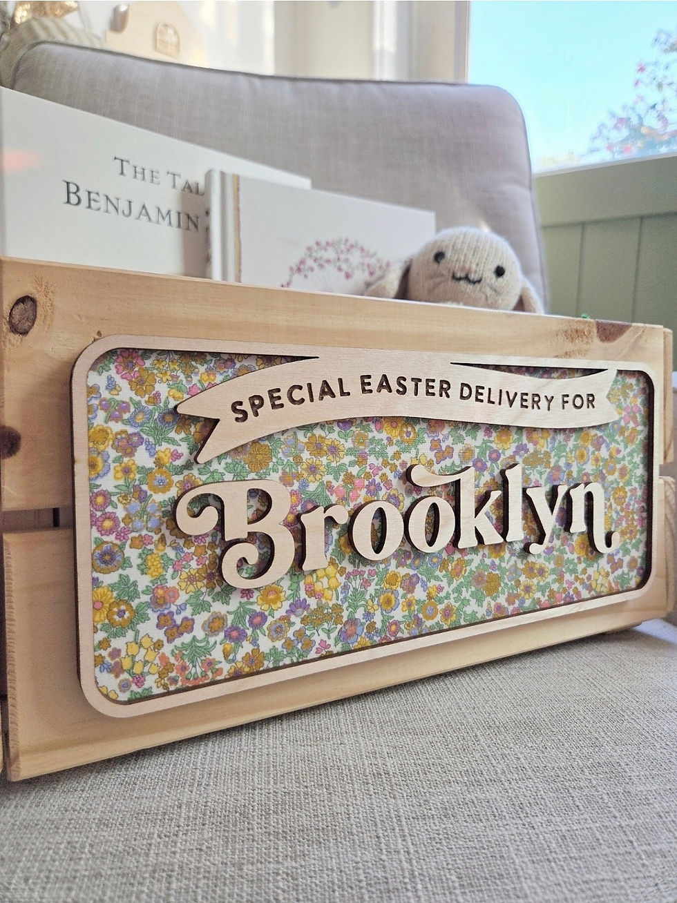 Thumbnail: Personalised Wooden Easter Box/Crate - Fabric Plaque