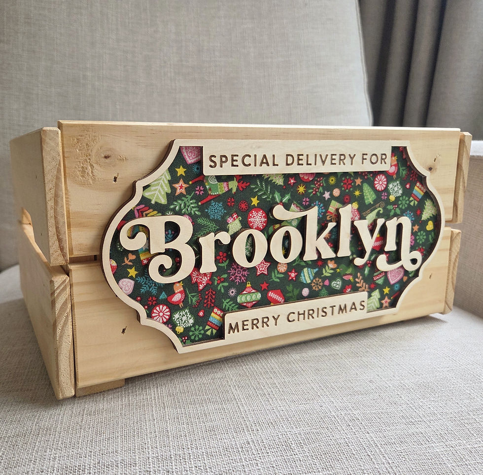 Thumbnail: Personalised Wooden Christmas Box/Crate - Fabric Plaque