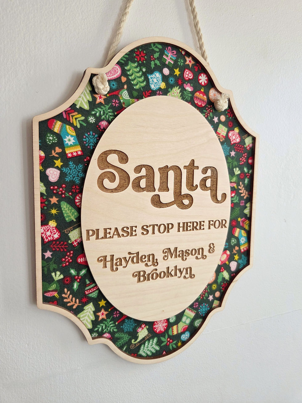 Thumbnail: Personalised Santa Stop Here - Fabric Plaque
