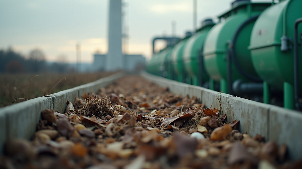 Close-up view of a biogas plant converting organic waste into energy
