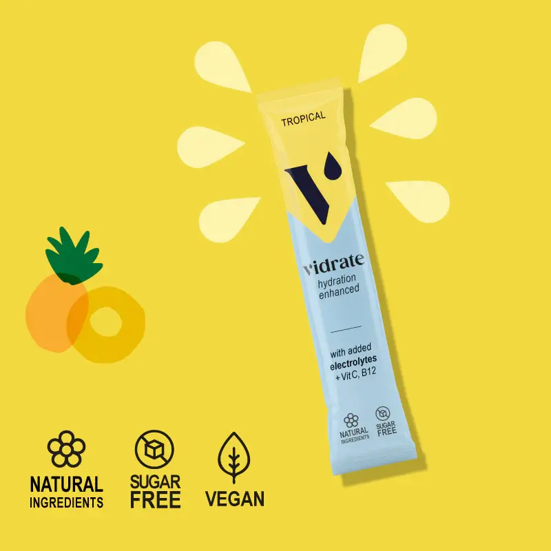 Thumbnail: ViDrate Tropical Hydration 8 pack plant based supplement in natural supplements UK range.