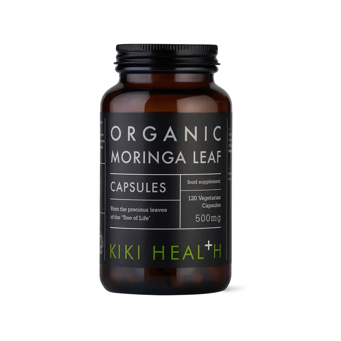 KIKI Health Moringa Leaf Organic 120 vegicaps plant-based nutrition UK supplement bottle