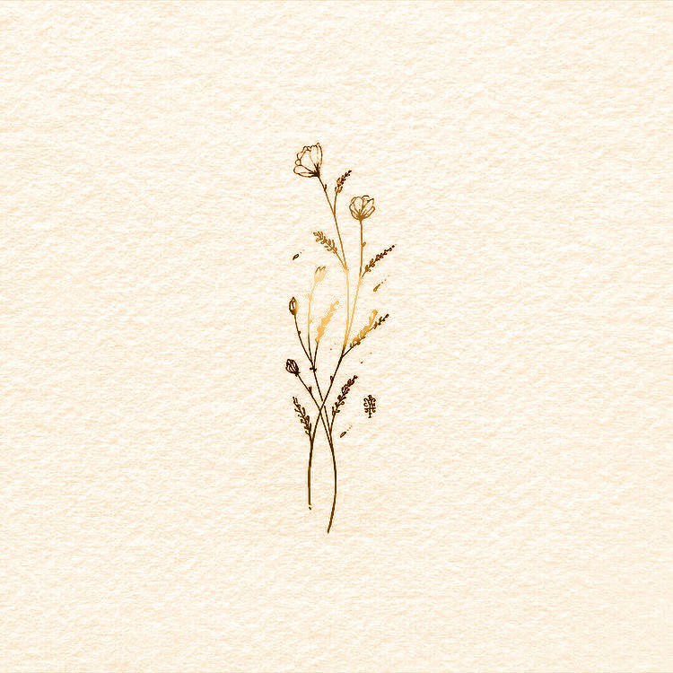 Delicate line drawing of wildflowers on textured beige background.