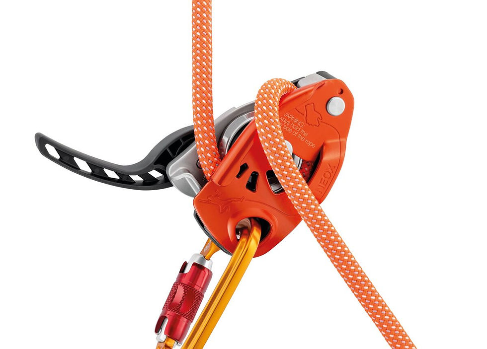 Thumbnail: NEOX® Belay device with cam-assisted blocking, optimized for lead climbing