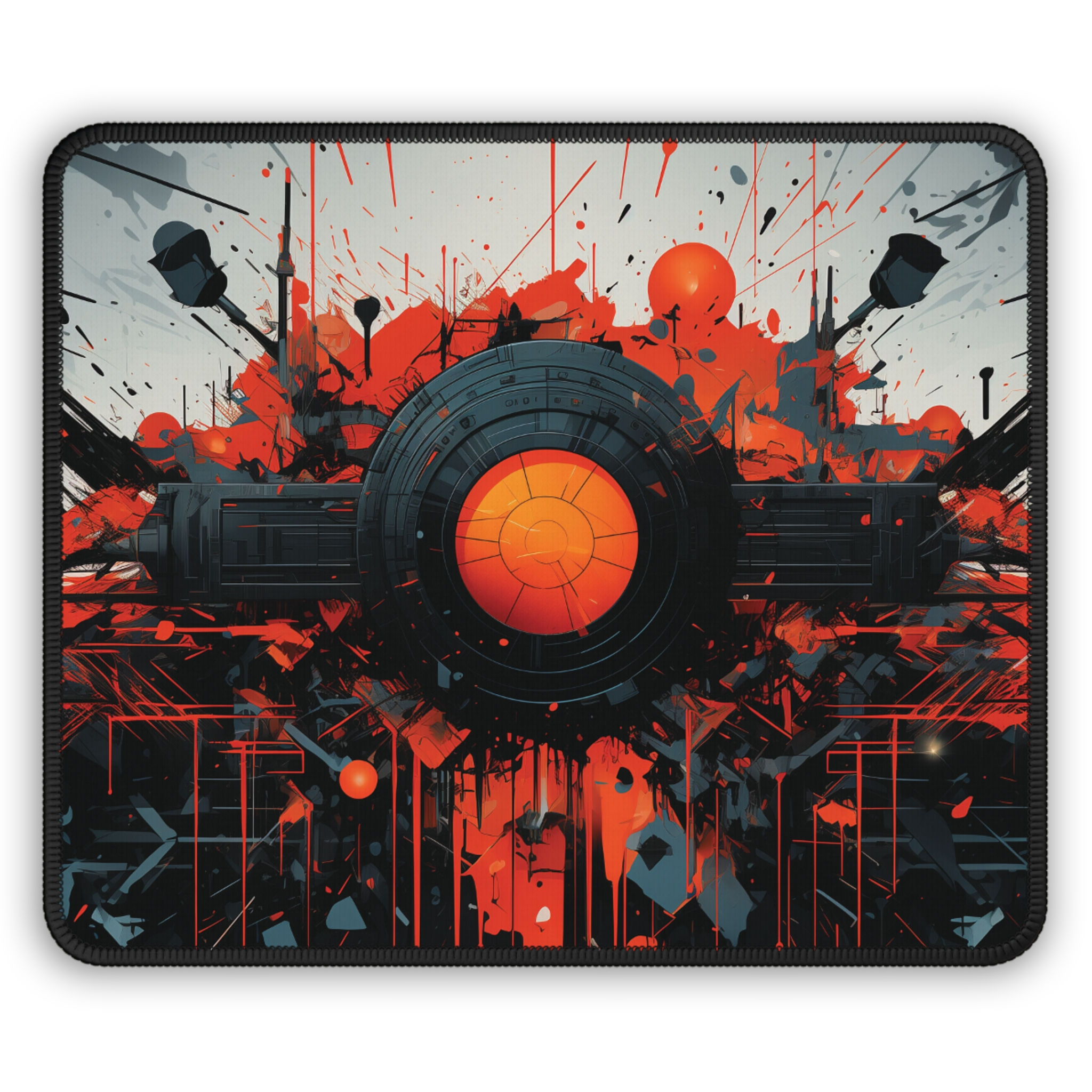 Cyber Core Desk Mat – Explosive Red Circuitry with Bold Industrial Splatter