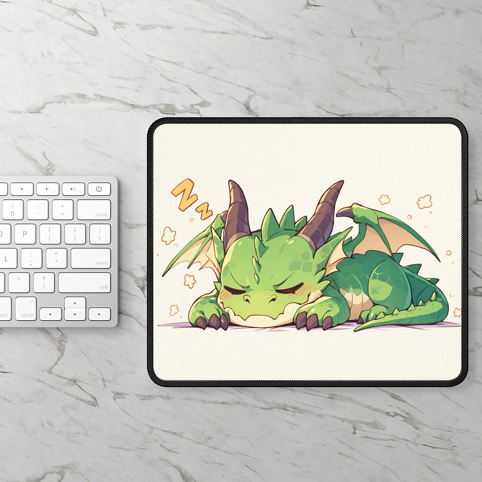 Thumbnail: Cute Sleeping Green Dragon Desk Mat – Cozy Fantasy Gaming Mousepad
