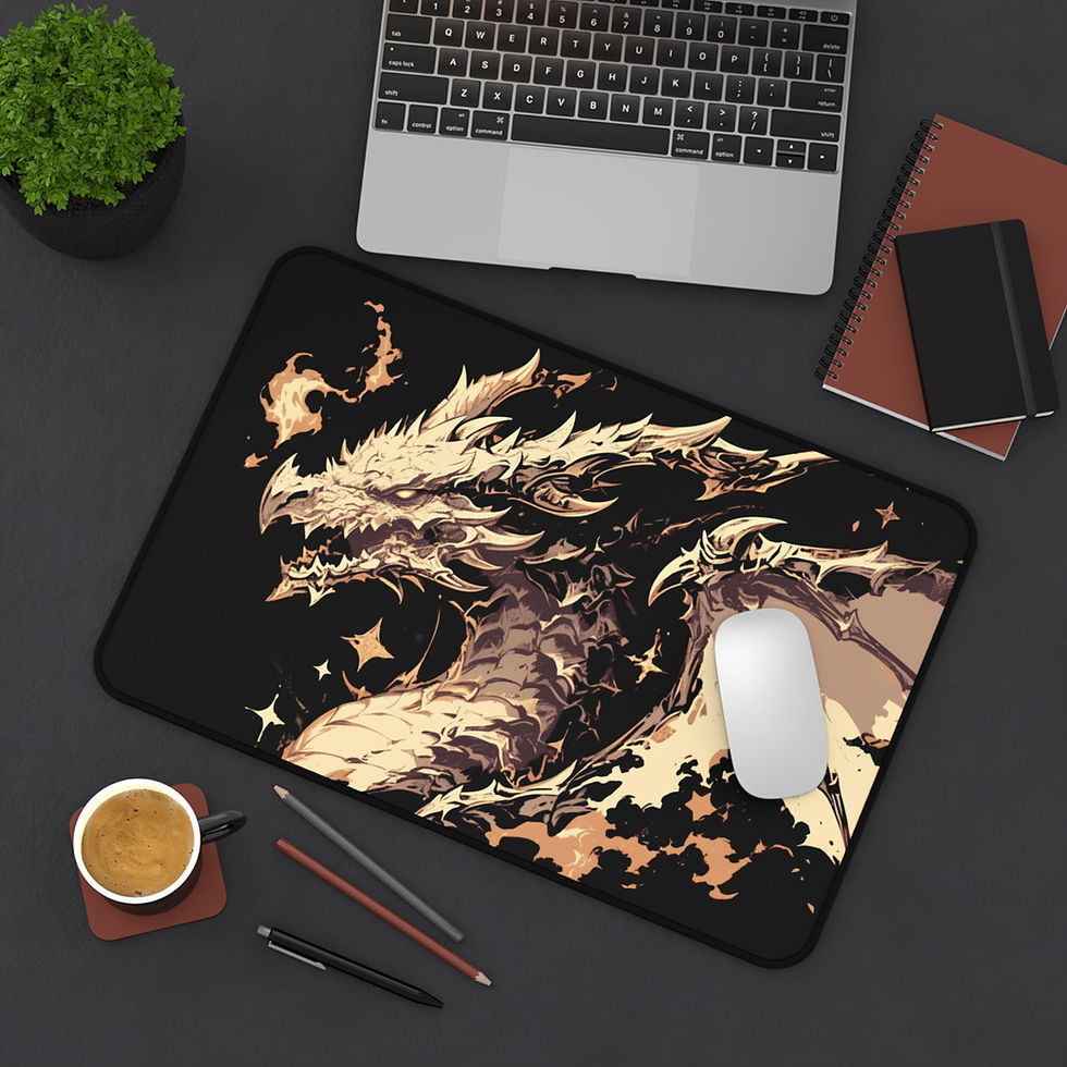 Thumbnail: Molten Fury Dragon Desk Mat – Fiery Gold & Black Gaming Artwork