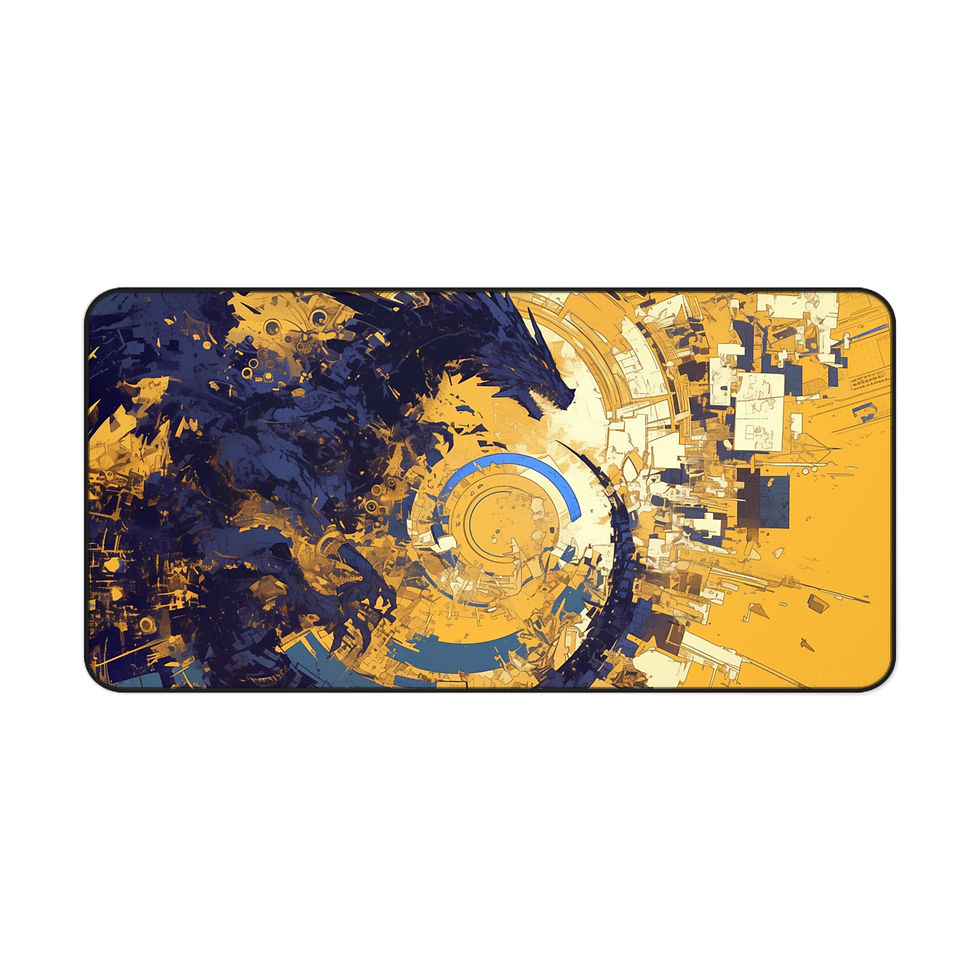 Thumbnail: Golden Cyber Dragon Desk Mat – Abstract Tech Fantasy Vortex Design