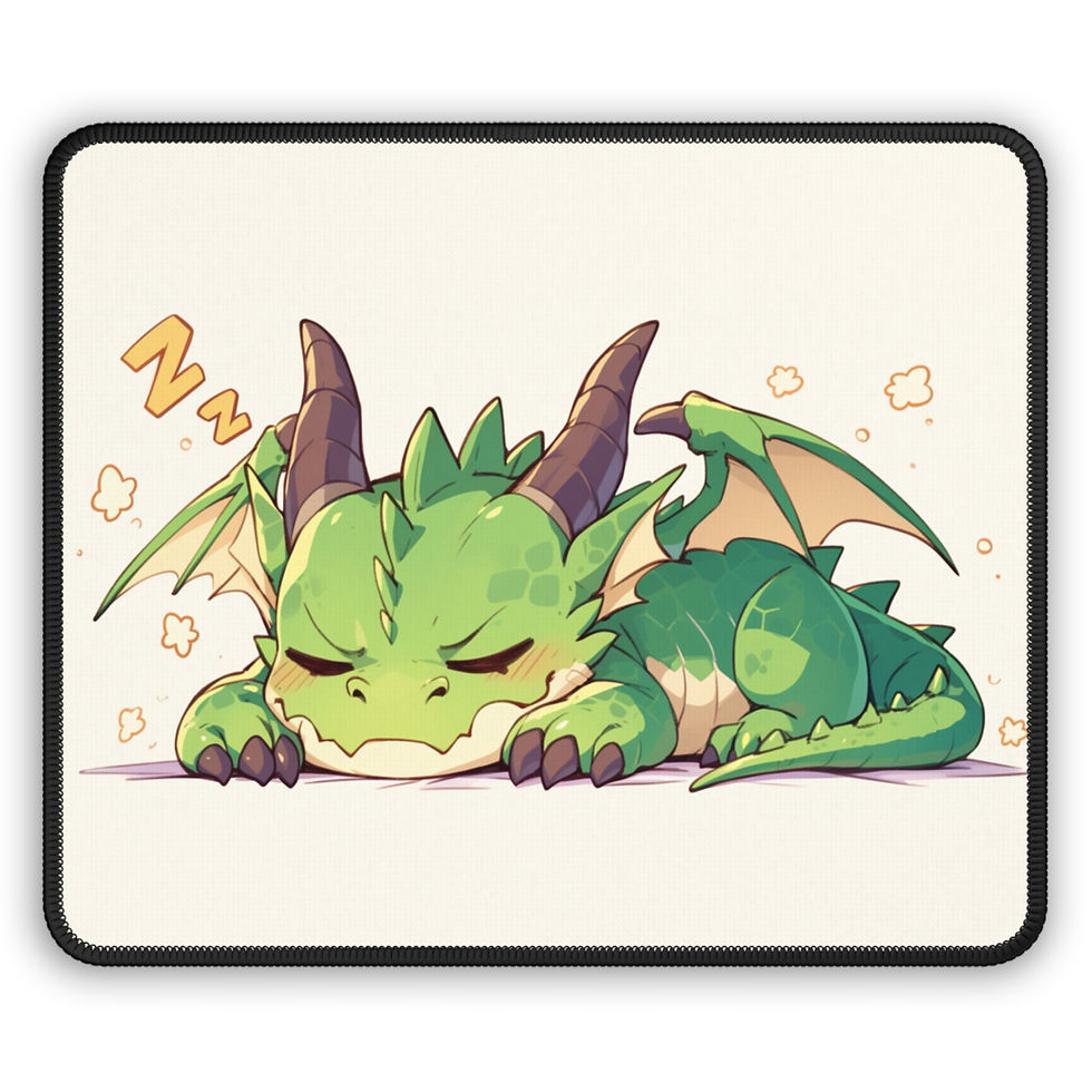 Thumbnail: Cute Sleeping Green Dragon Desk Mat – Cozy Fantasy Gaming Mousepad