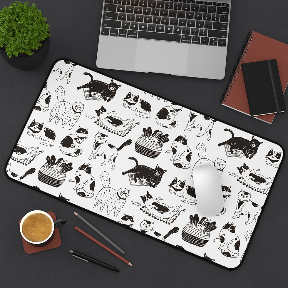 Thumbnail: Playful Cats Desk Mat – Black & White Cartoon Kitty Gaming Mousepad
