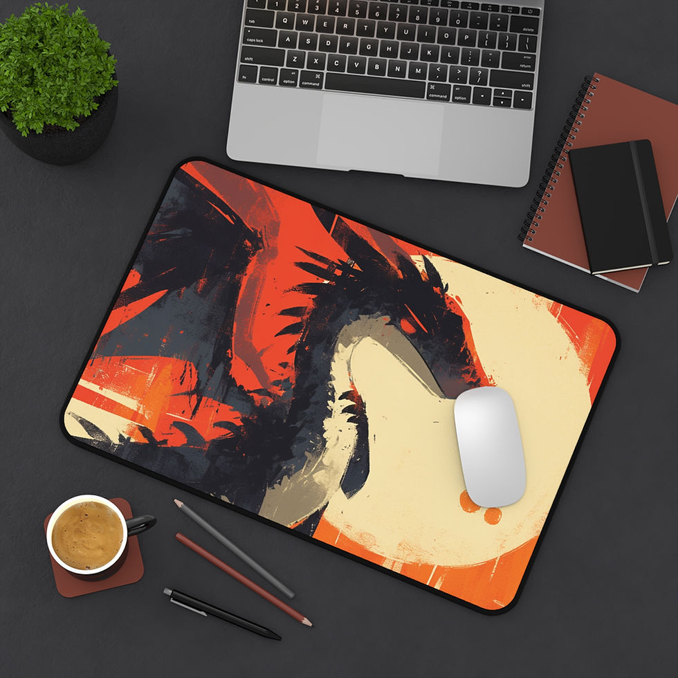 Thumbnail: Blazing Sun Dragon Desk Mat – Fiery Red and Black Fantasy Art