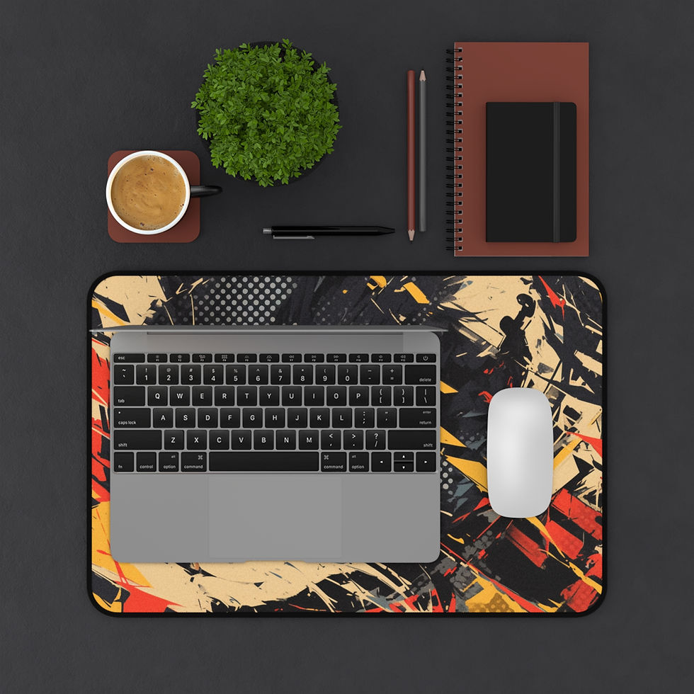 Thumbnail: Urban Chaos Cat Desk Mat – Bold Black Cat with Gold Eyes Design