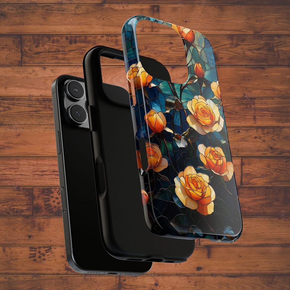 Thumbnail: Golden Rose Garden Stained Glass Tough Phone Case – Elegant Floral Armor