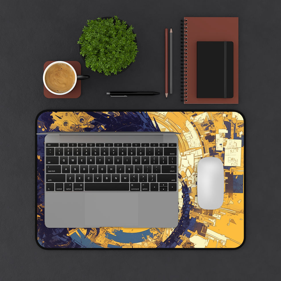 Thumbnail: Golden Cyber Dragon Desk Mat – Abstract Tech Fantasy Vortex Design