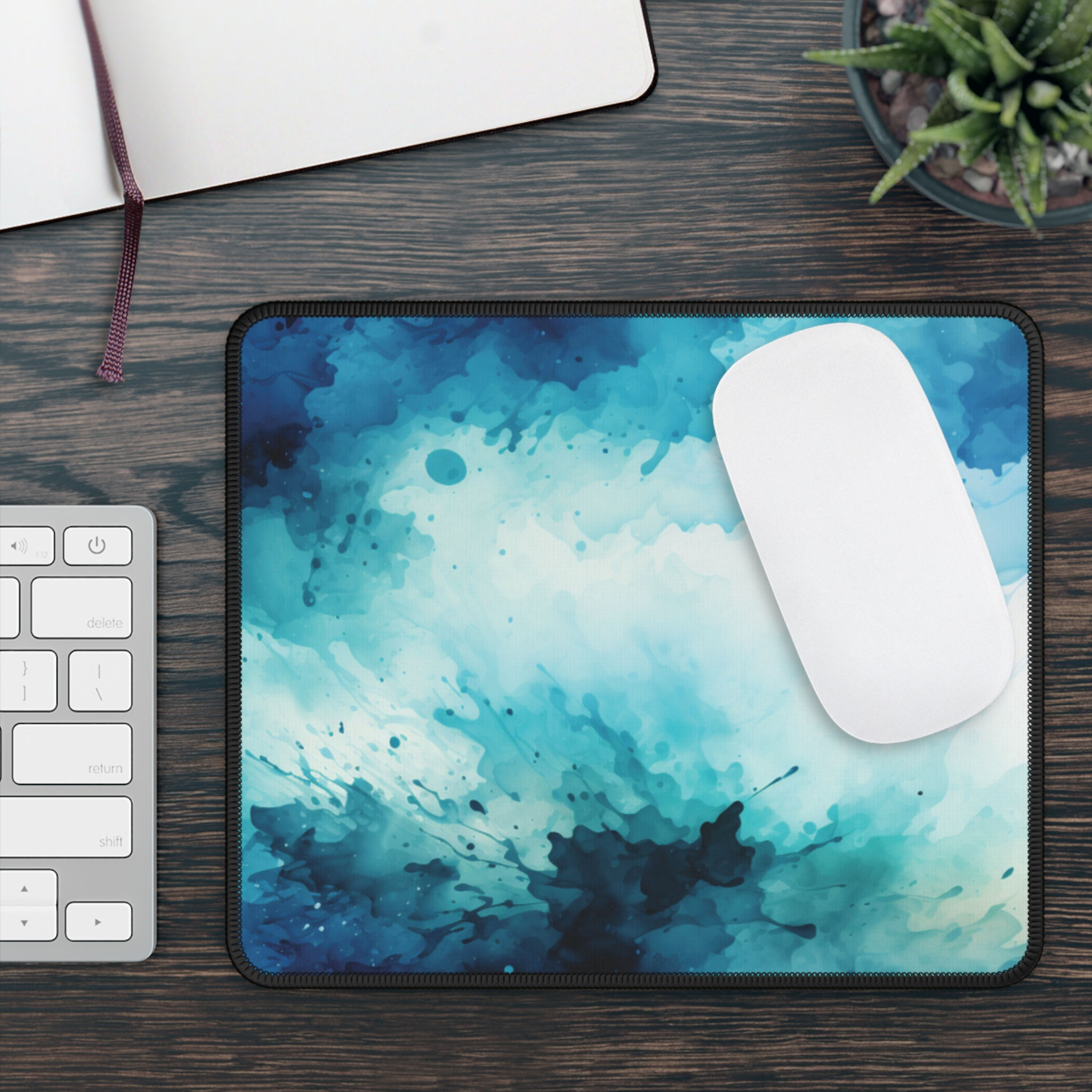 Cool Blue Watercolor Abstract Mousepad for Creative Desk Setups