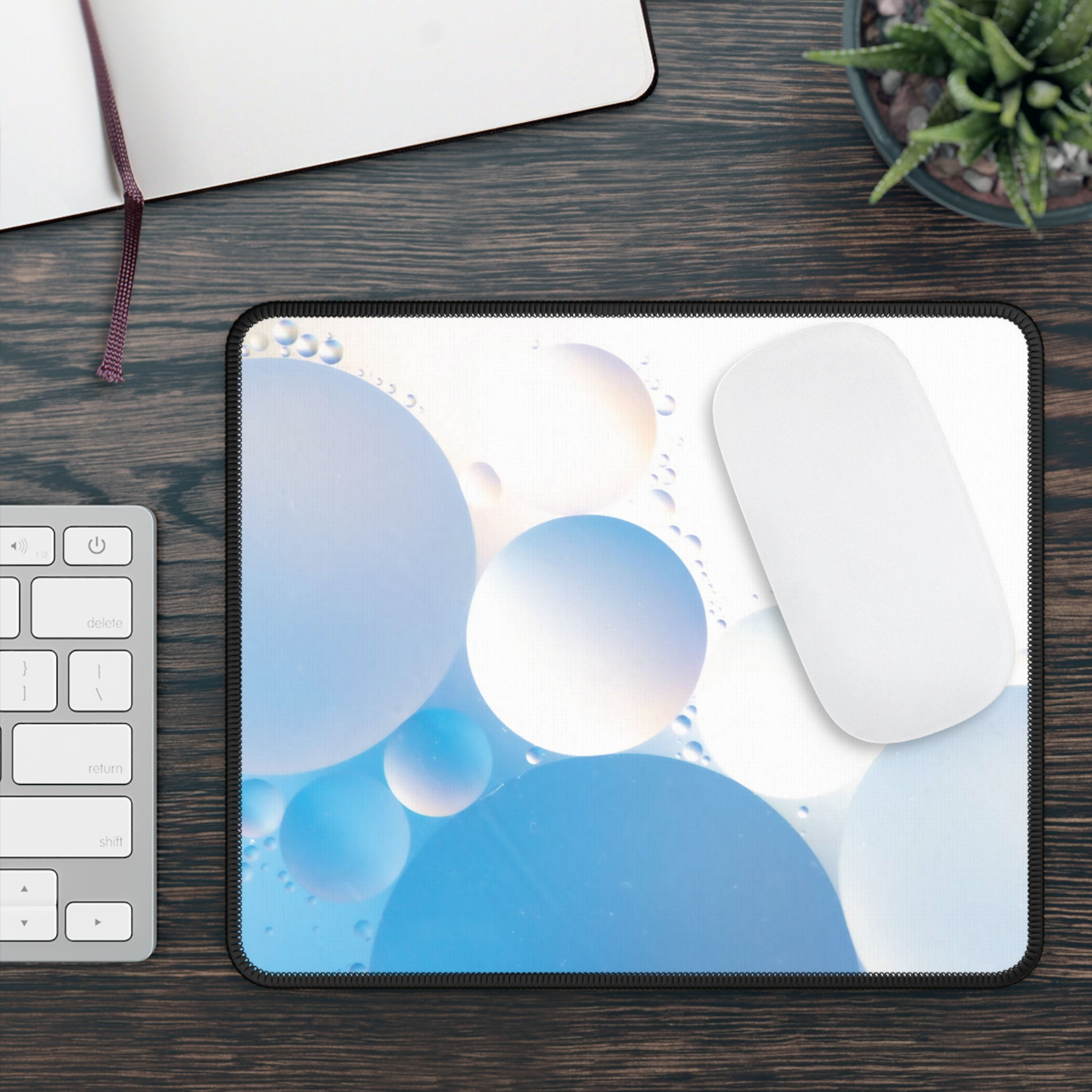 Blue Bubble Abstract Mousepad – Soft Modern Minimalist Desk Mat