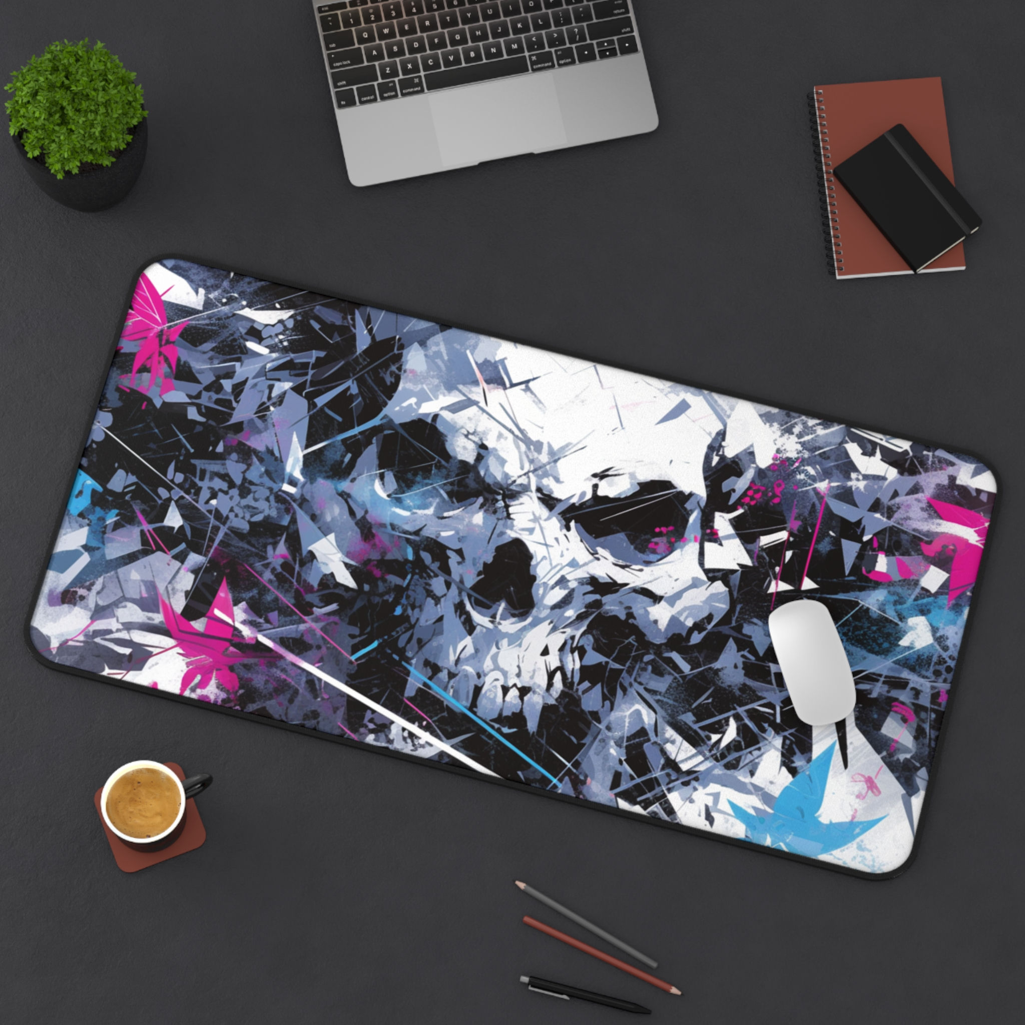 Neon Skull Shatter Desk Mat – High Voltage Chaos for Your Setup
