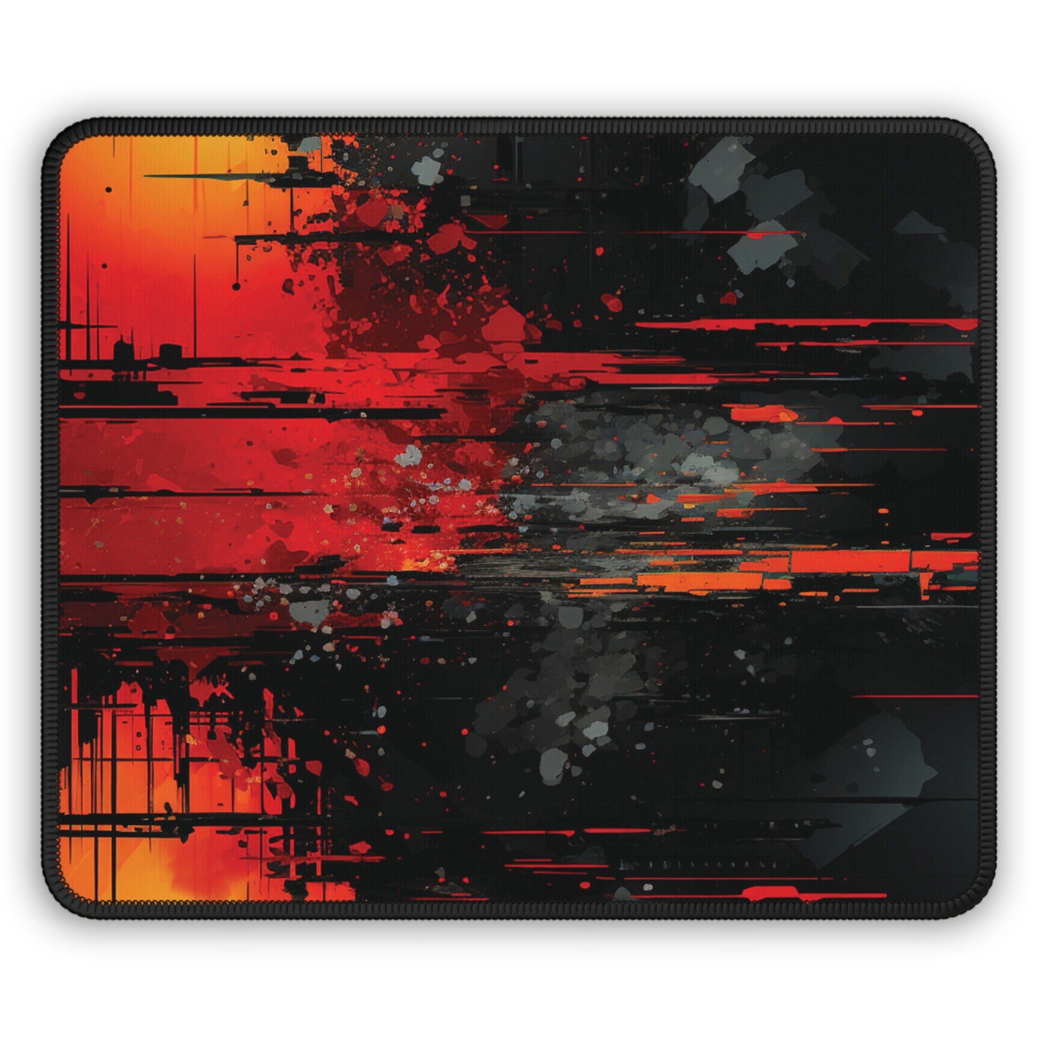 Cyber Glitch Mousepad with Red and Black Abstract Cityscape