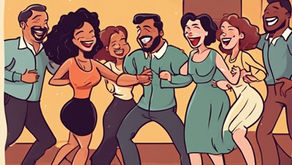 cartoon of people having fun dancing at a party