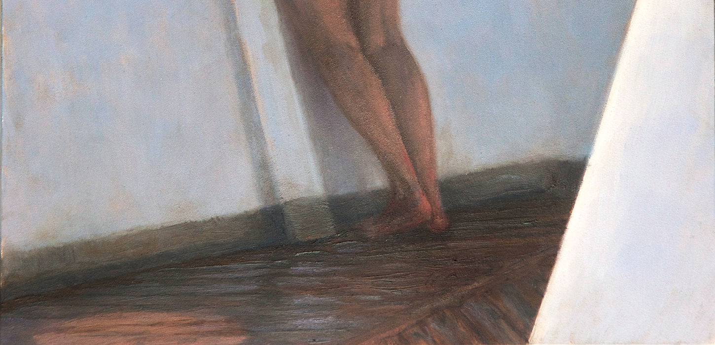 russ proctor female figure in shorts looking out to blue sea on boat