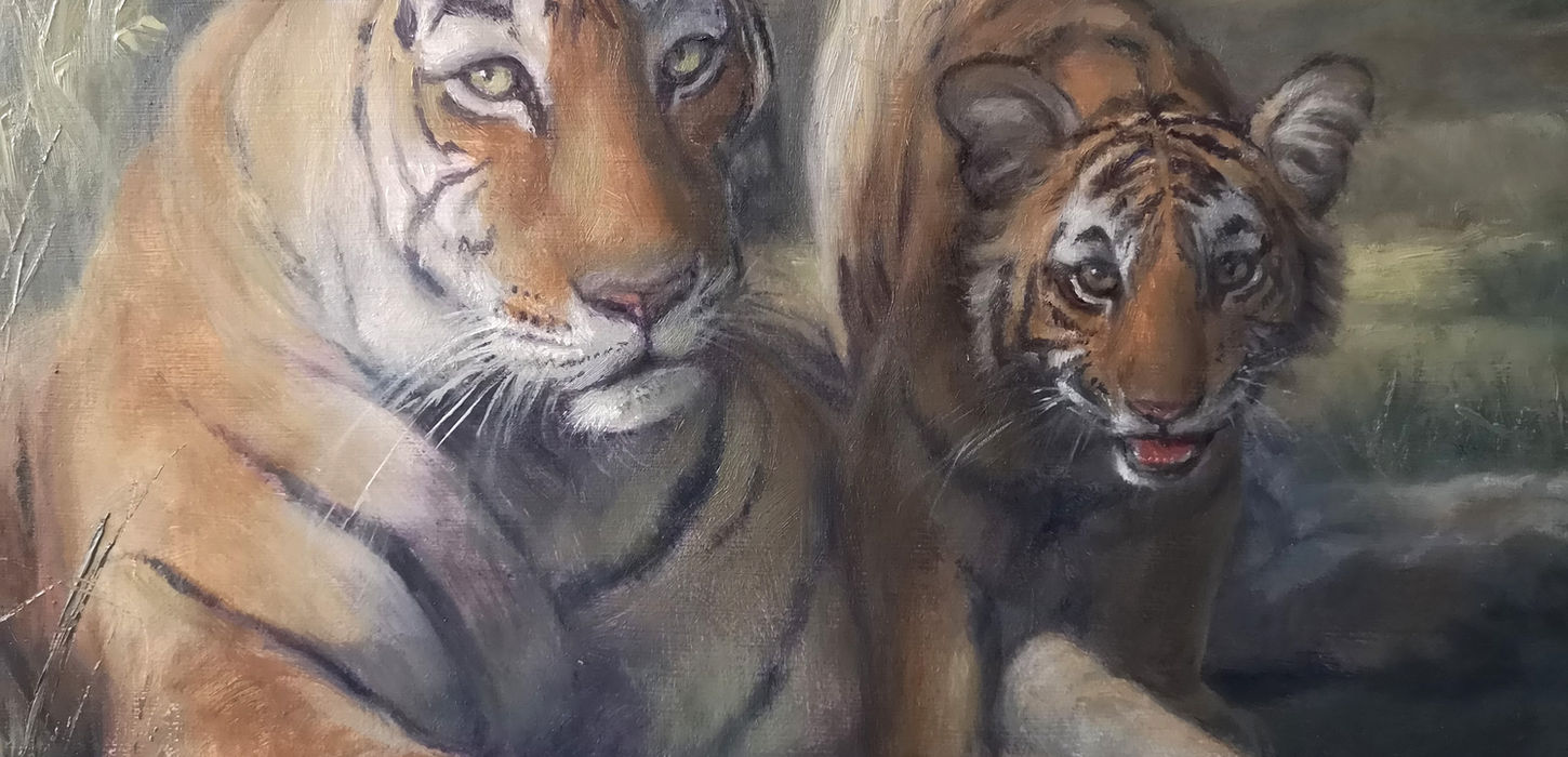 original oil painting art commission tigress and tiger cub british fine artist russ proctor painter
