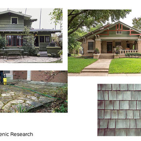 A collage of Craftsman houses and old weathered siding & patio