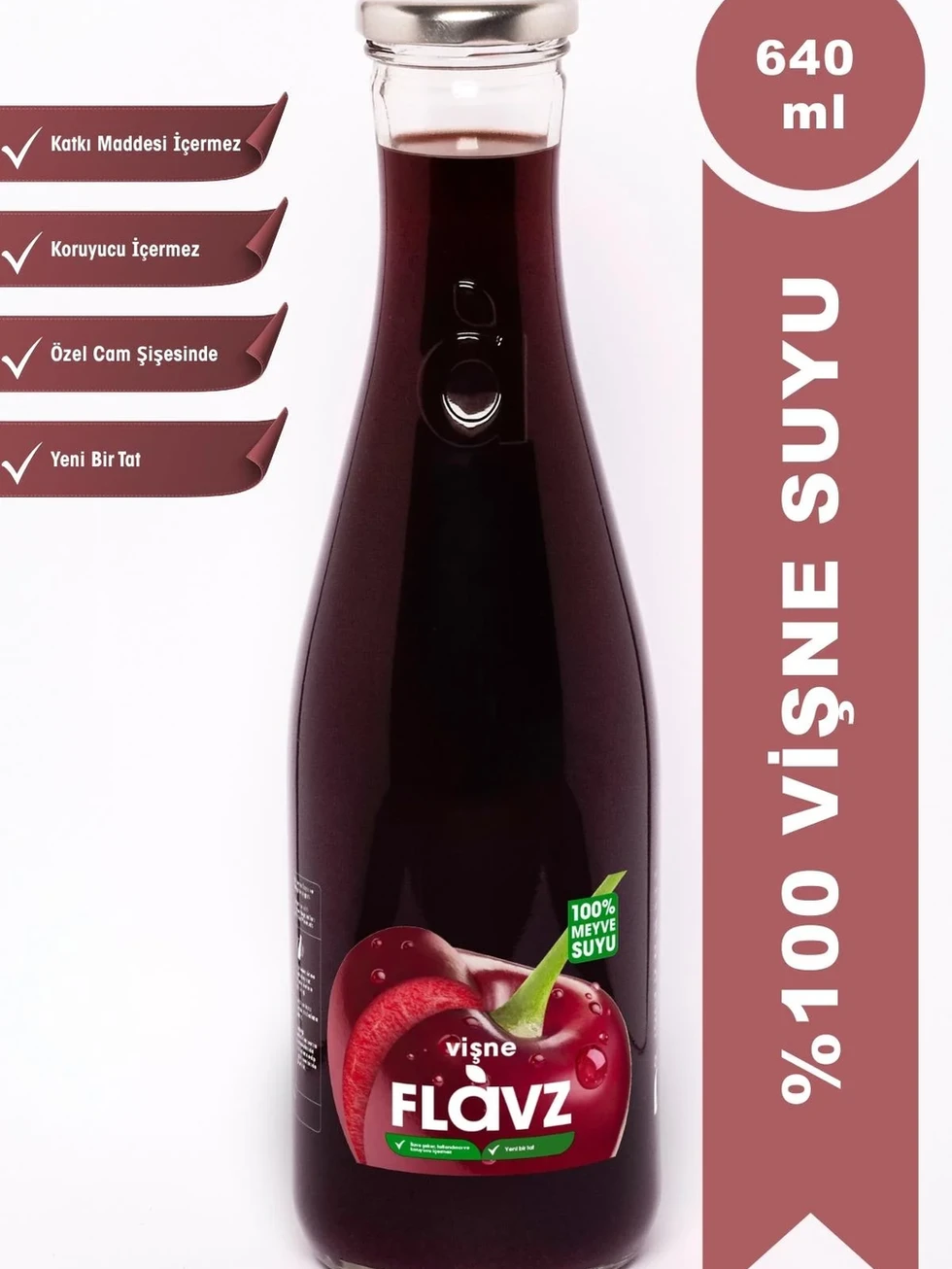 Flavz %100 Vişne Suyu 640 ml 6’lı koli toptan meyve suyu
