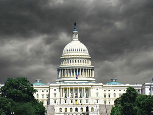 An image of Congress and a stormy sky, representing turbulence ahead.