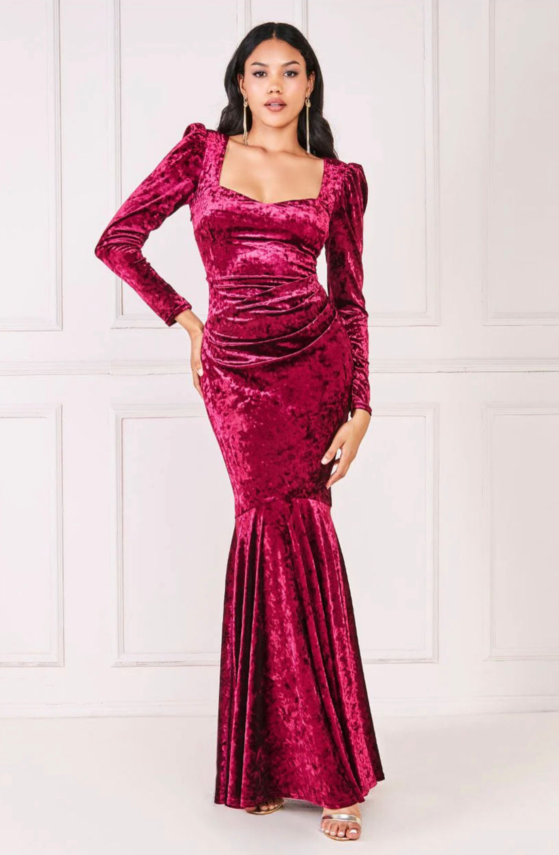 GODDIVA FLARED HEM ICE VELVET MAXI