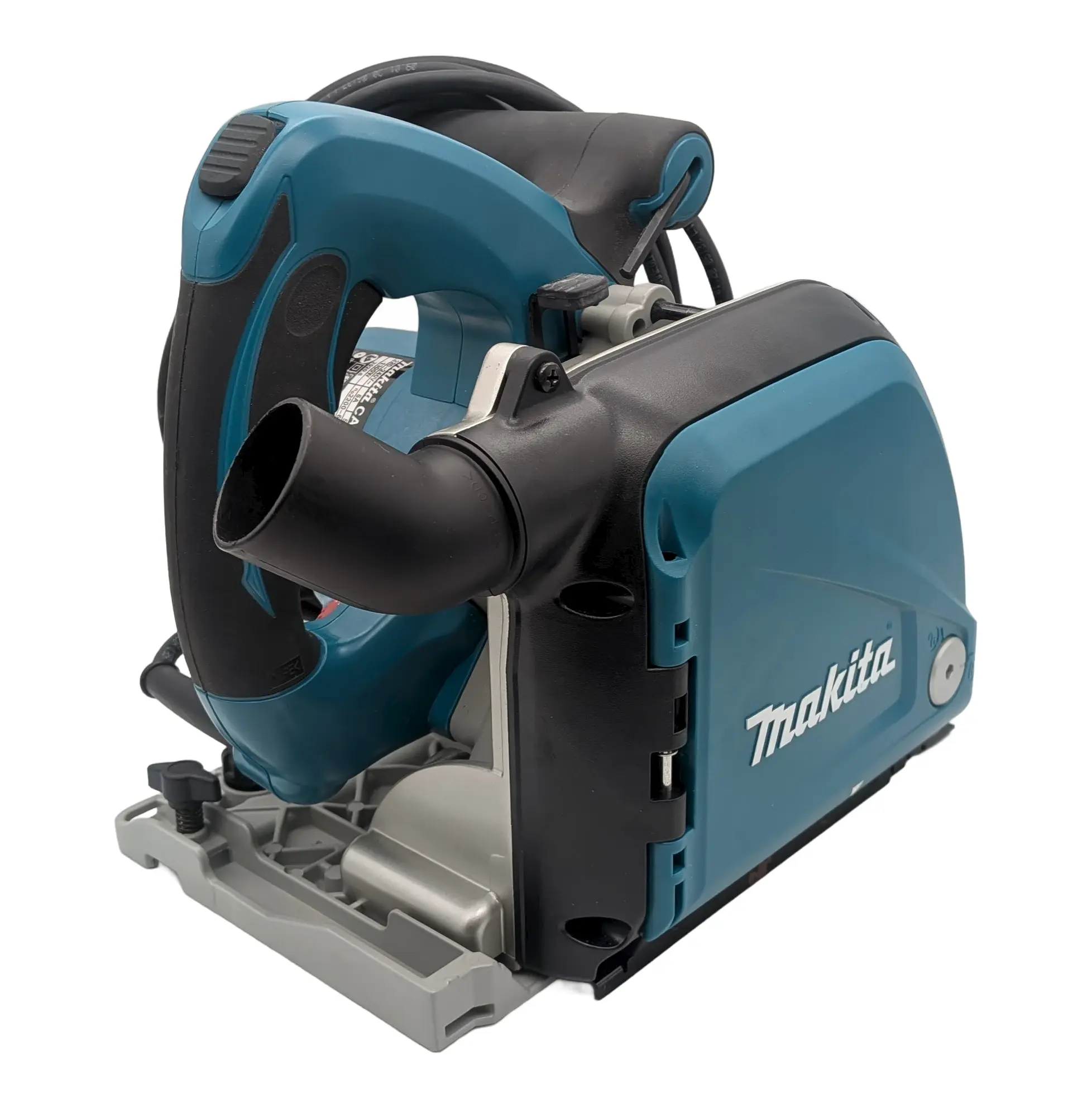 Vue complète sur fond blanc de la fraiseuse pour plaque aluminium Makita CA5000XJ 1300 W Ø 118 mm.