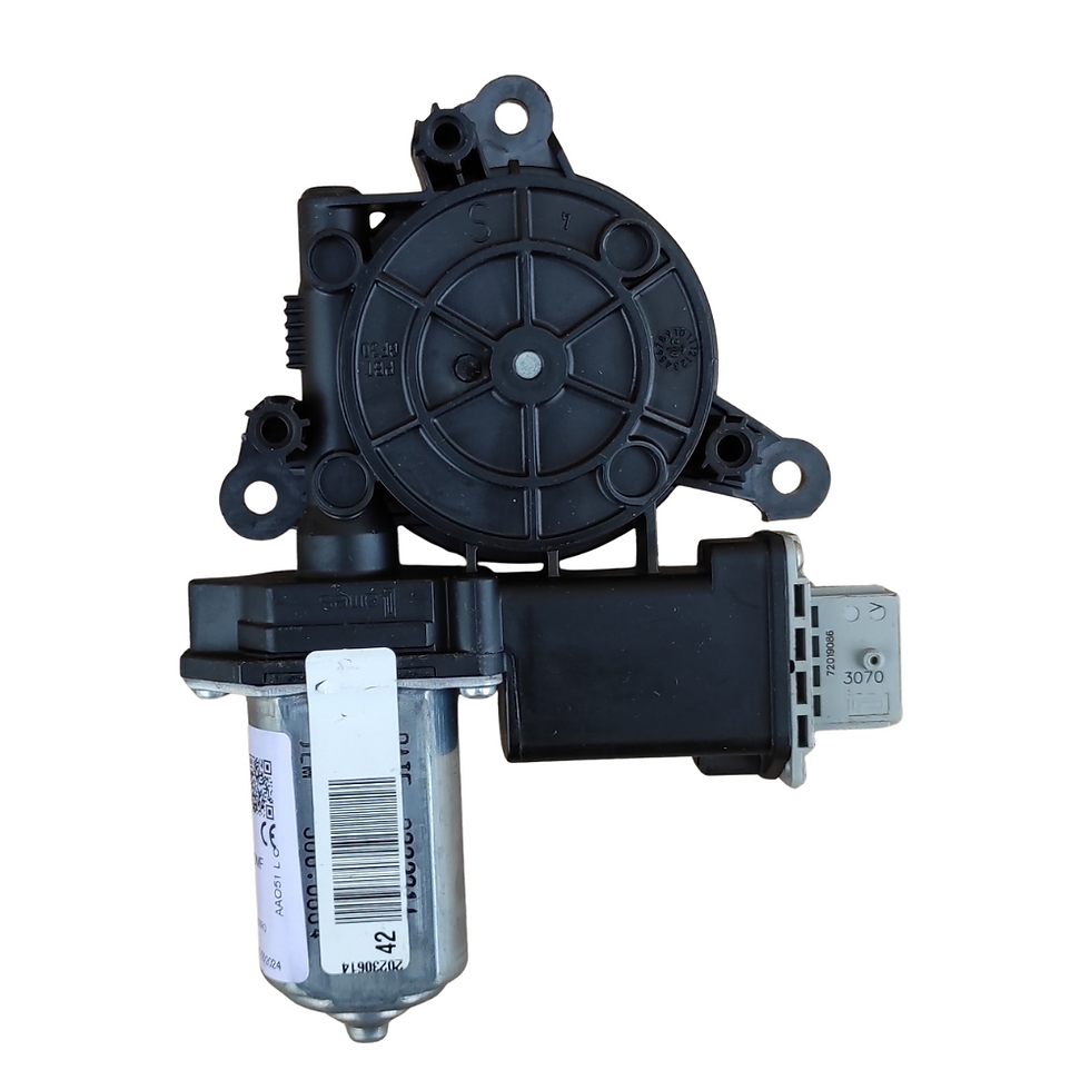 Moteur électrique de lève-vitre avant gauche Miraglio, vue complète sur fond blanc