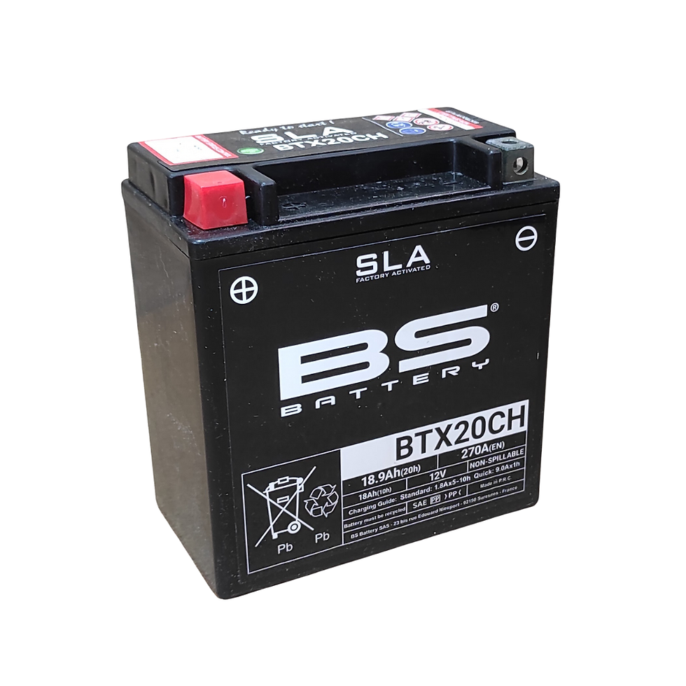Batterie moto BS battery BTX20CH 12v 19Ah 270A SLA sur fond blanc