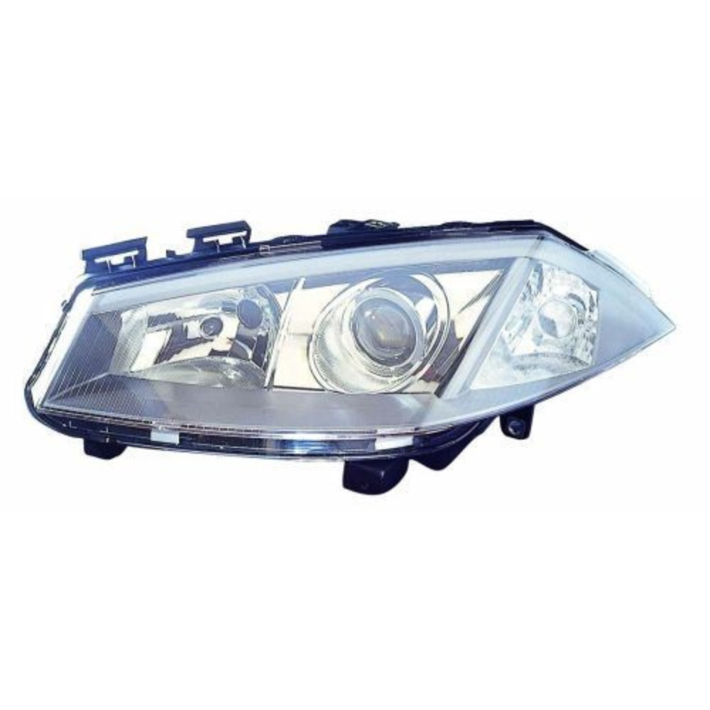 Phare avant gauche DEPO pour Renault Megane II, vue complète sur fond blanc