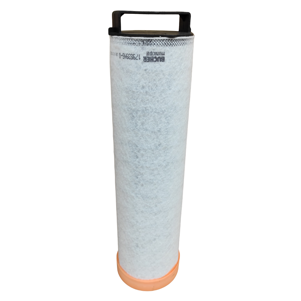 Filtre à air sécurité Bucher, vue complète sur fond blanc