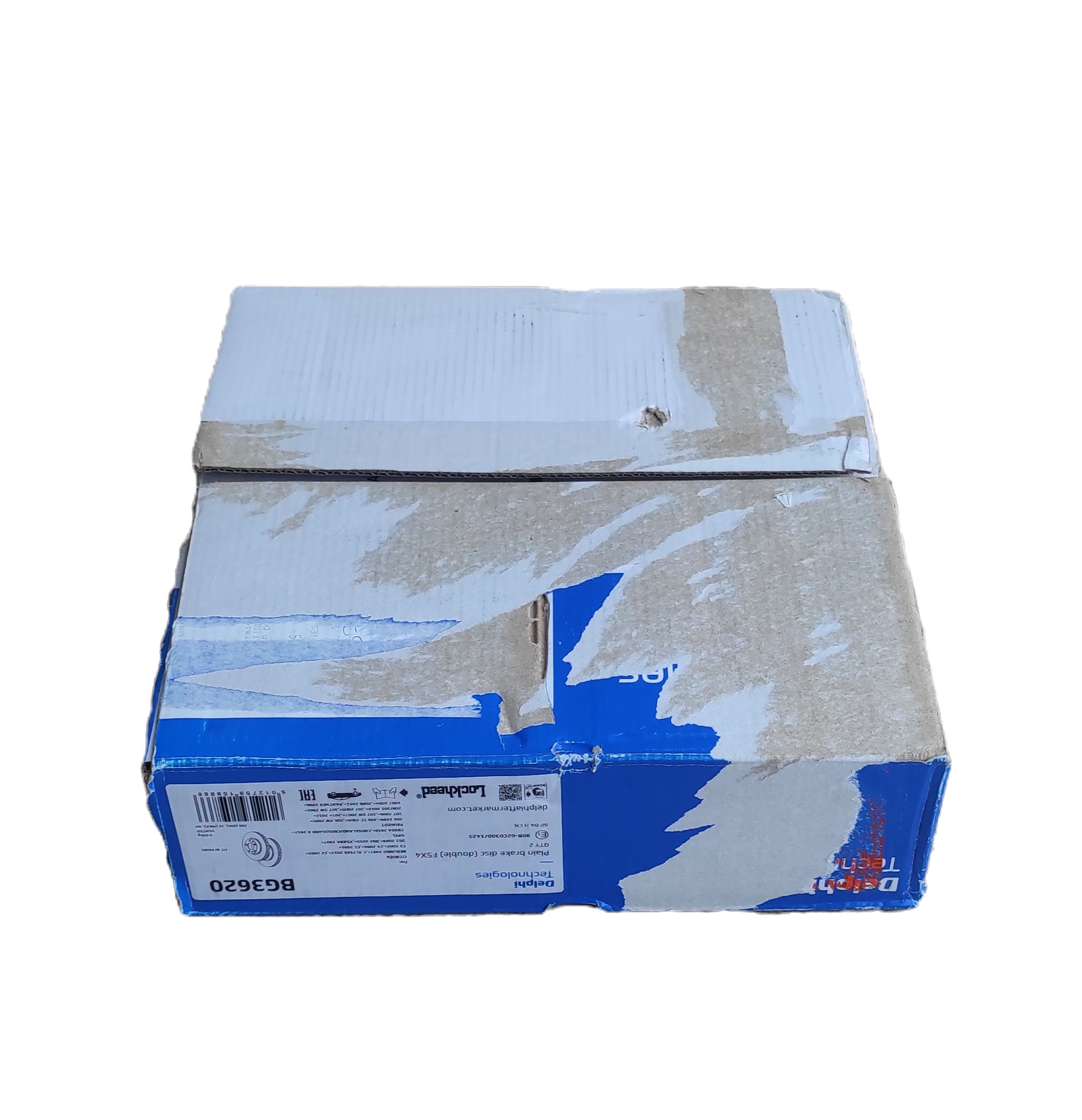 Lot de 2 disques avant Delphi BG3620, vue de l'emballage sur fond blanc