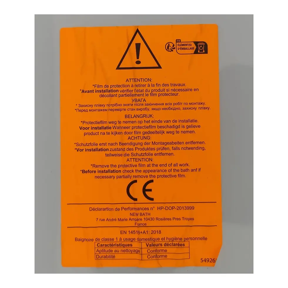 Miniature : etiquette avertissement de la Baignoire Allibert Sylene 227810NB 180x80 cm