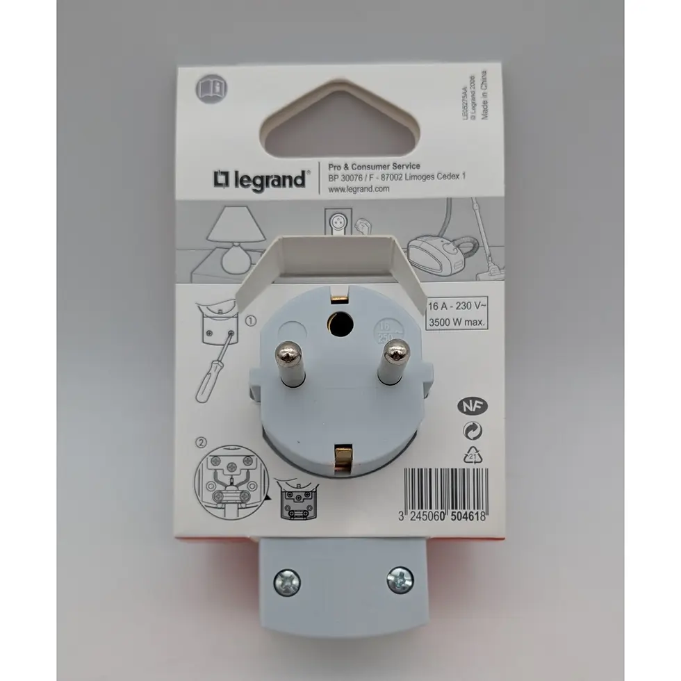 vue de dos fiches double fonction Legrand 050461 2P+T 16A 250V
