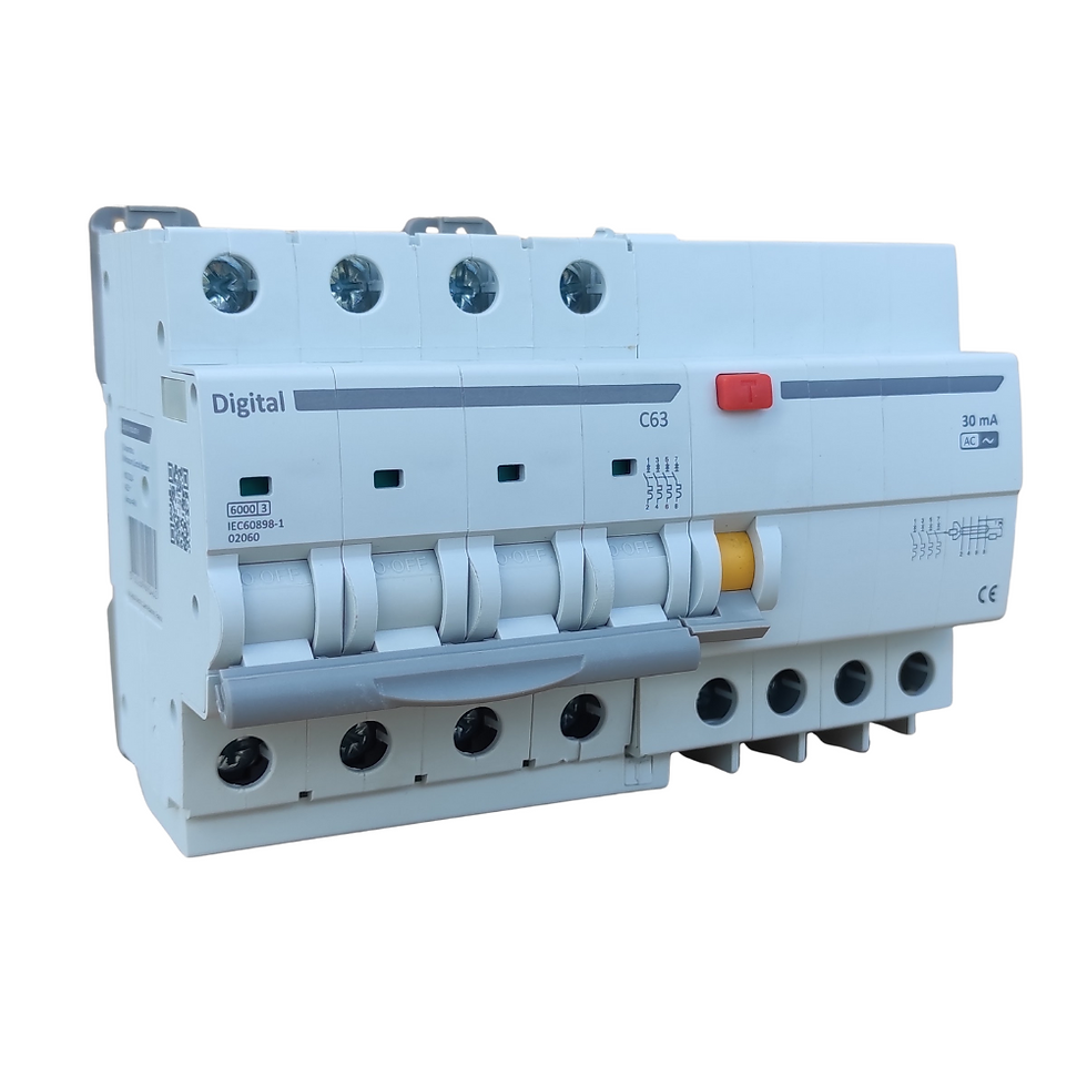 Lot Digital Electric avec différentiel 4x63A 30mA Type AC et disjoncteur 4x63A, vue complète sur fond blanc