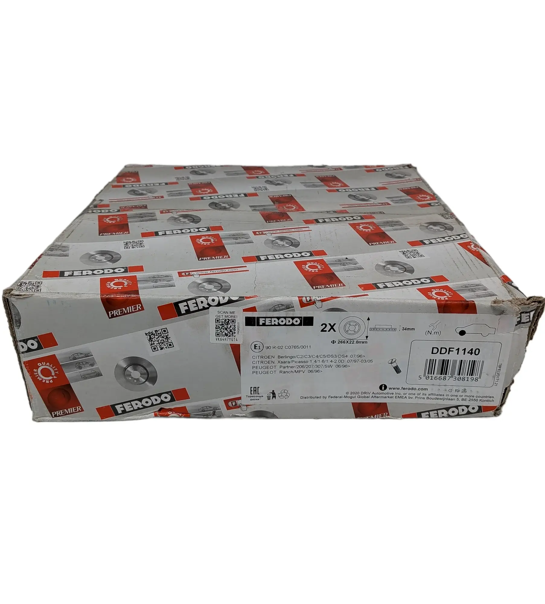 Vue complète sur fond blanc des 2 disques de frein avant Ferodo DDF1140 pour Talento Trafic Vivaro & NV300.