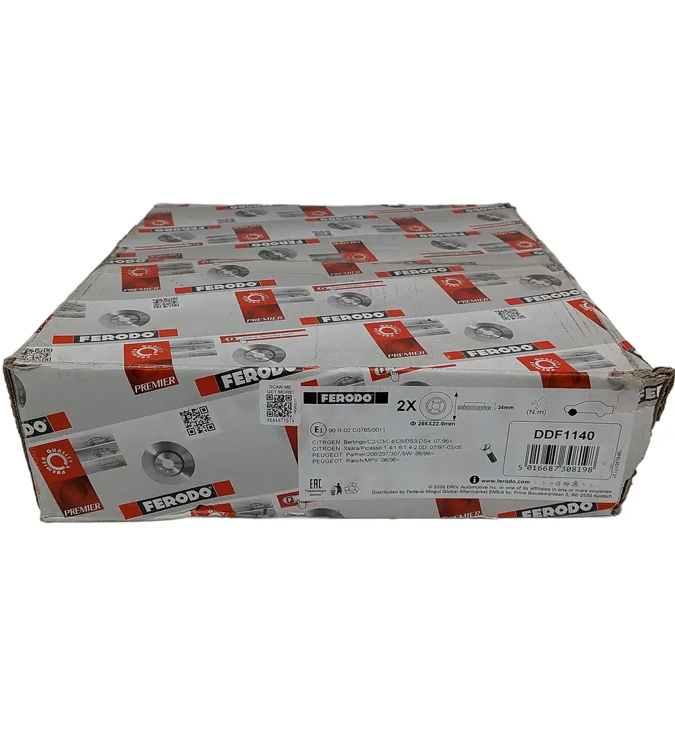 Vue complète sur fond blanc des 2 disques de frein avant Ferodo DDF1140 pour Talento Trafic Vivaro & NV300.
