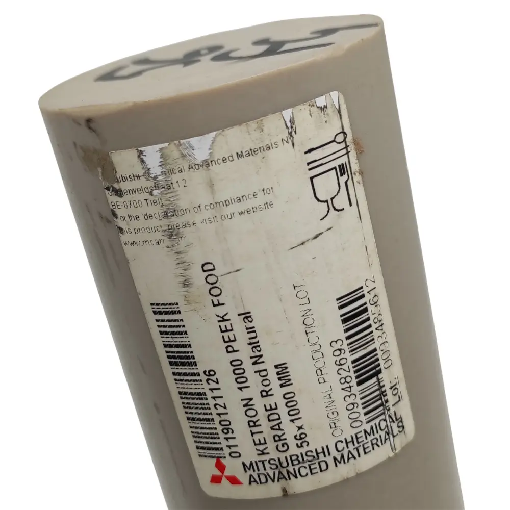 Jonc ou tube KETRON 1000 PEEK Naturel 1m Ø 56mm Mitsubishi 01190121126 Industrie sur fond blanc