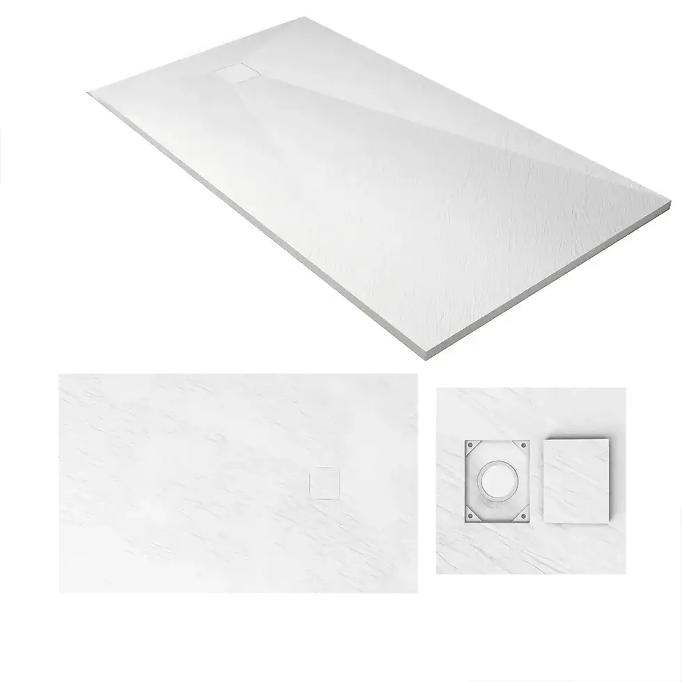 Receveur de douche 90x160x2.6 cm 621-45 résine effet pierre blanc mat sur fond blanc