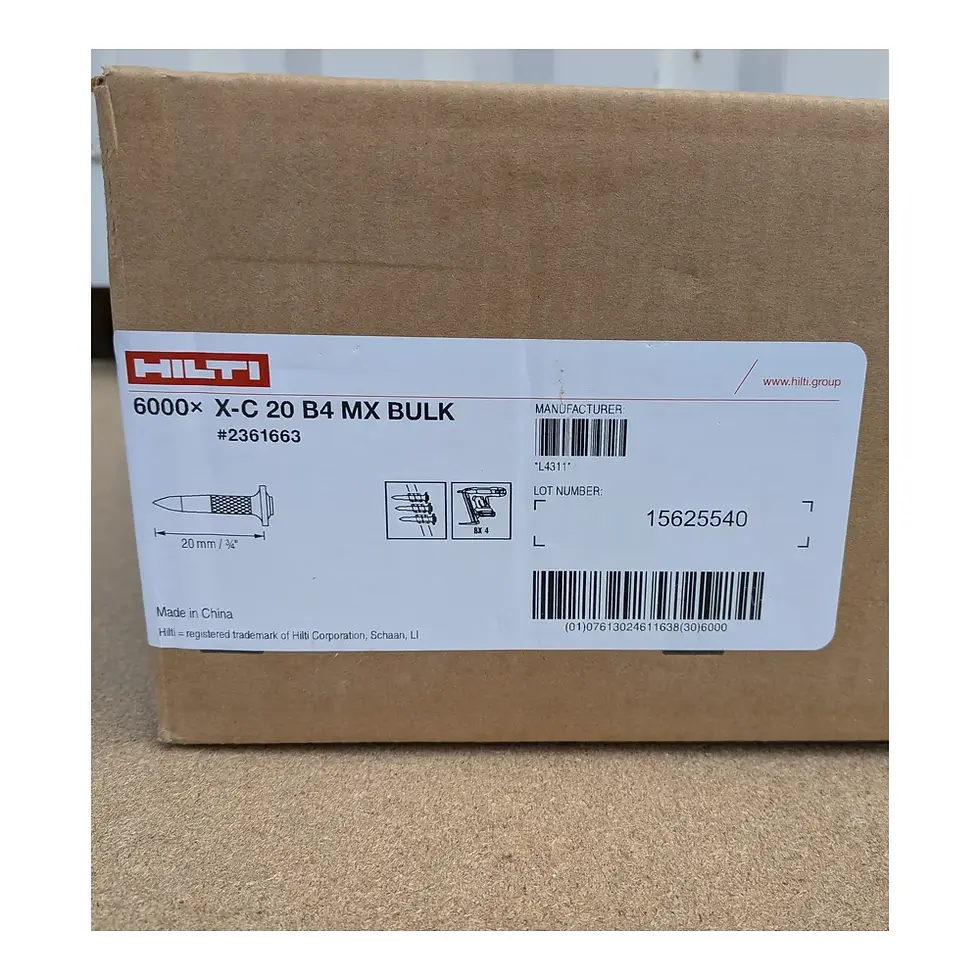 Miniature : etiquette du carton des 6000 clous Hilti 2361663 béton 20 mm X-C B4 MX