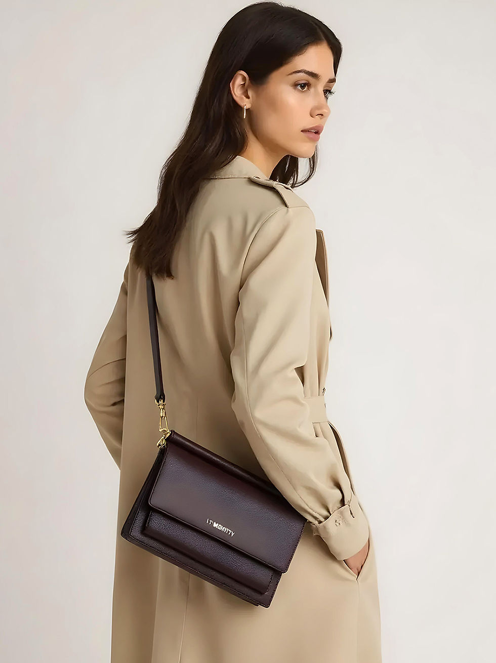 Classic Faux Leather Cross body Sling Bag Black Gold-Tone