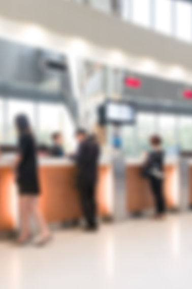 Blurred image of clients in the banking hall