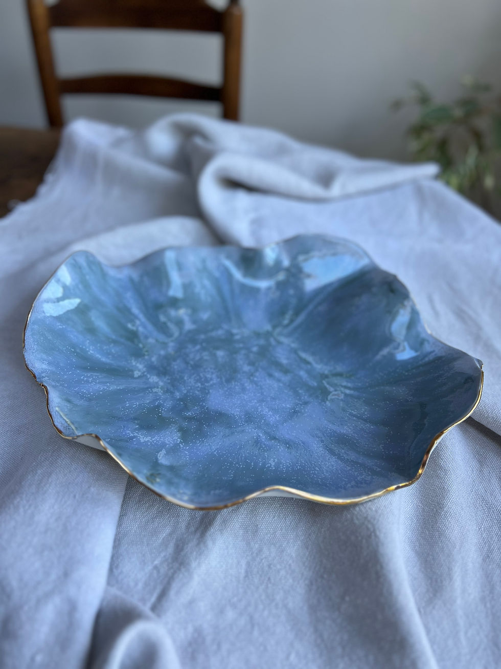 Thumbnail: One-off handmade nest of three porcelain  'sea' bowls