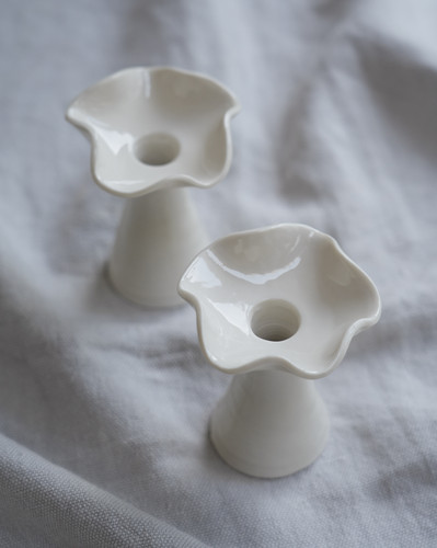 Pair of porcelain wave top candleholders | Joanna Ling Ceramics