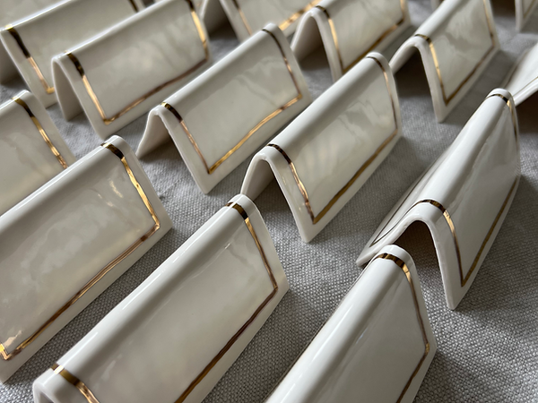 porcelain place cards with gold lustre